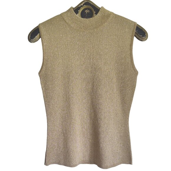 Vintage Y2K UNITED COLORS OF BENETTON Metallic Gold Acrylic Mock Neck Knit Top S - Picture 1 of 5